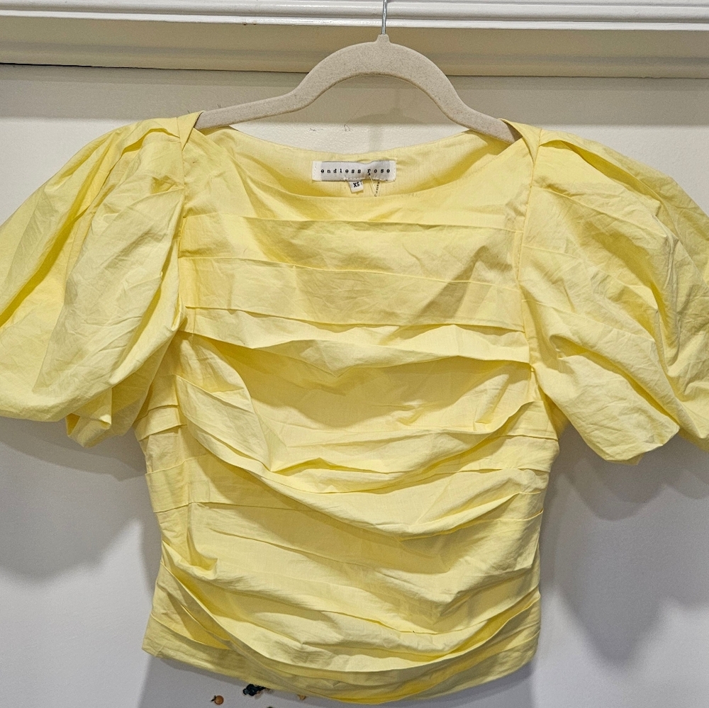 Endless Rose Yellow Puff Sleeve Top - Size XS - Picture 2 of 9